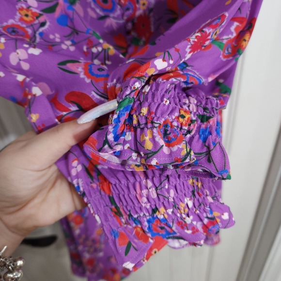 Saloni Womens Dress Eve Mini Button Lilac Pimpernel Purple Floral Prairie Size 2 - Picture 11 of 16